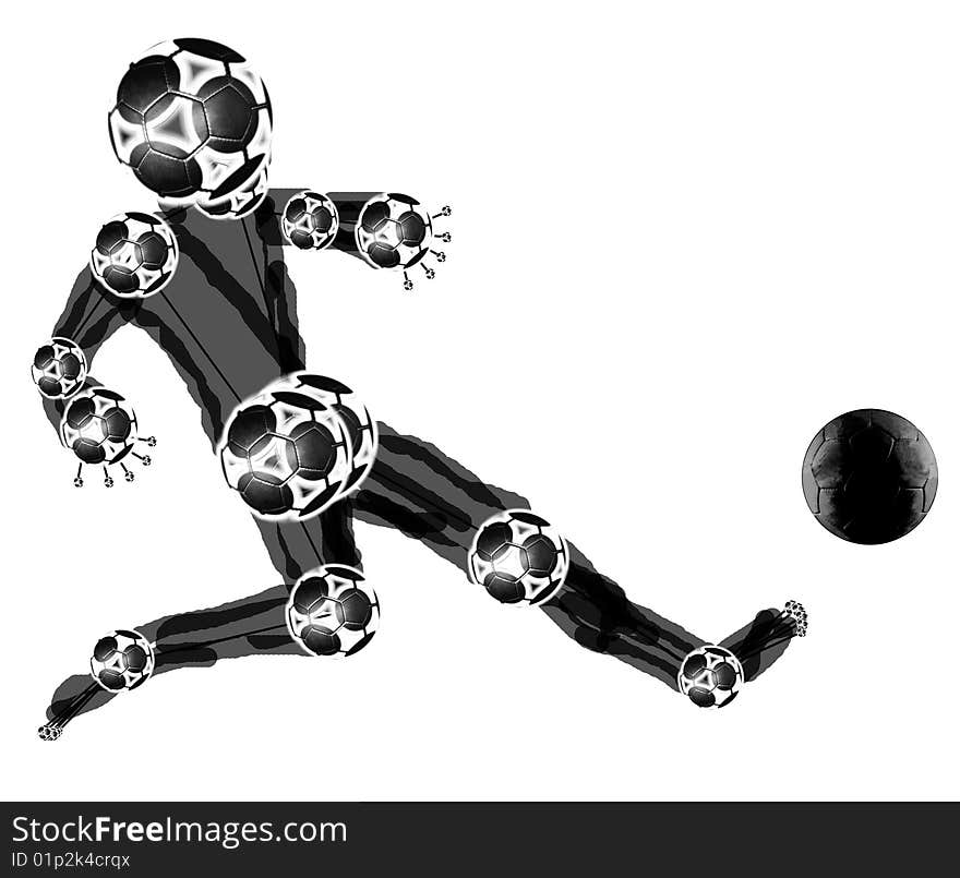 Black football manikin kicking ball. Black football manikin kicking ball