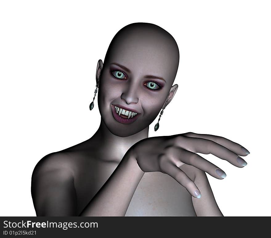 Beautiful young vampire girl portrait isolated on a white