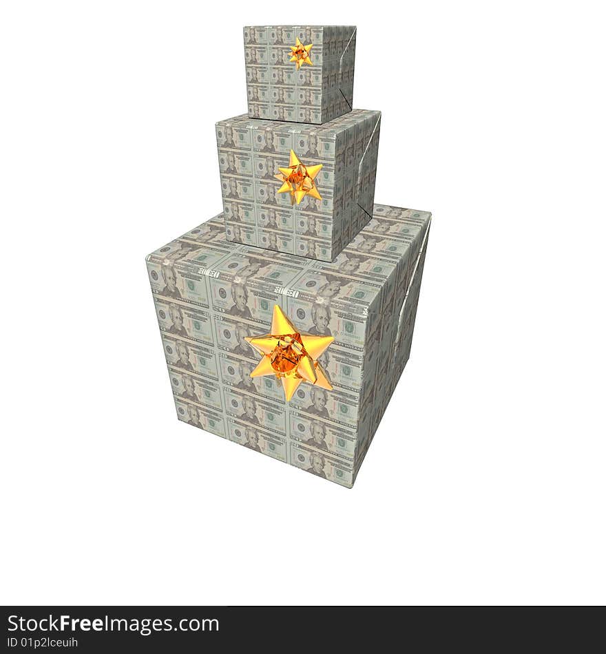 Gifts box pyramid with us dollar note texture