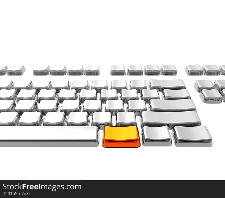 Keyboard with golden key isolated on a white background