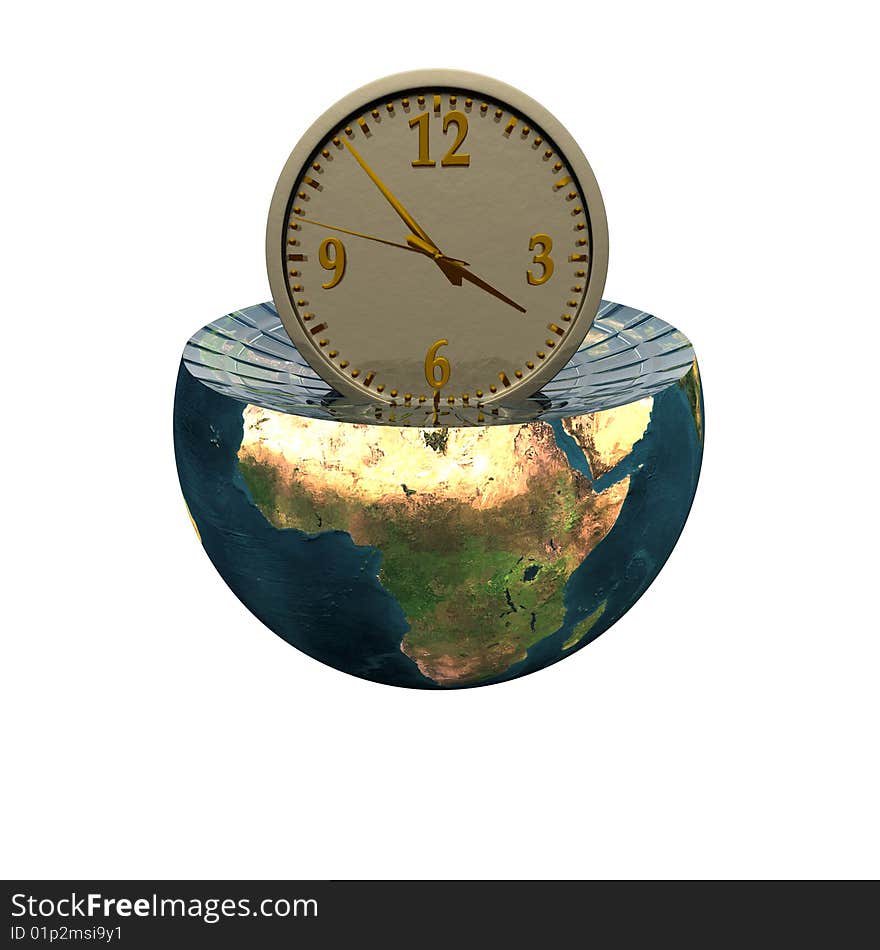 Wall clock on the earth hemisphere