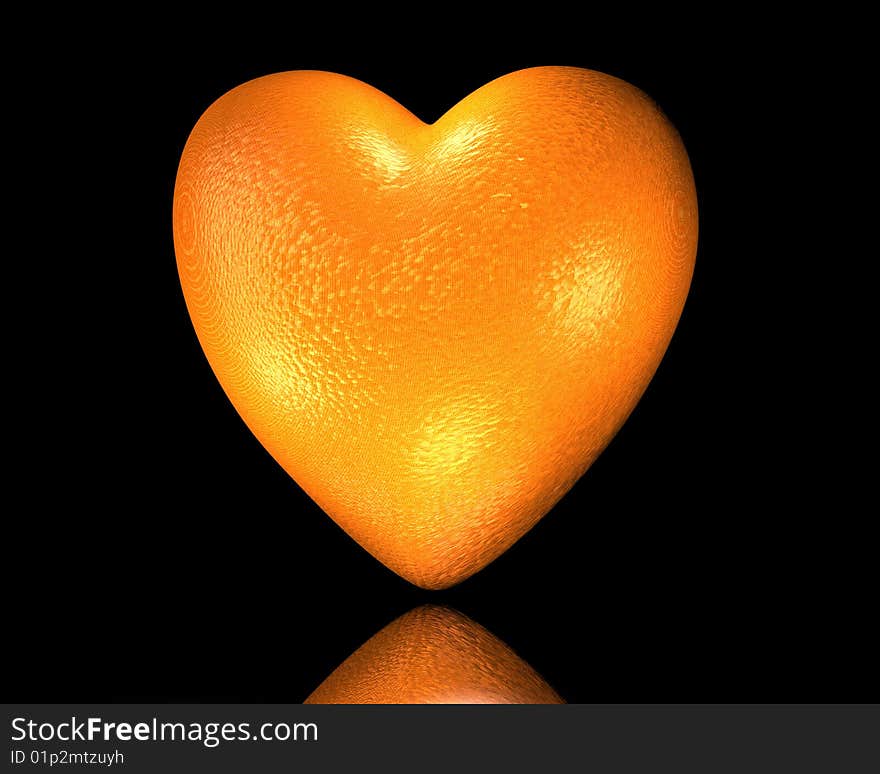 Orange love heart on black background