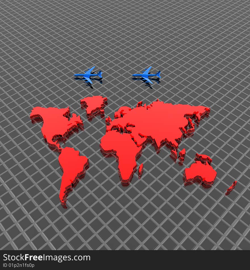 World Map With Airplane