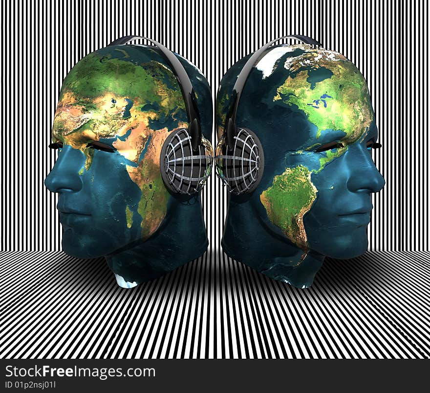 3D men head with earth texture