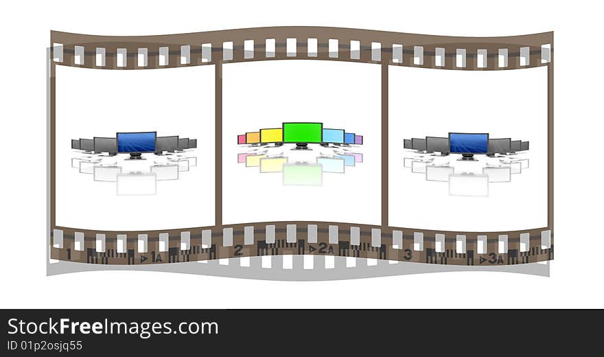 Film with monitors in a row isolated on a white