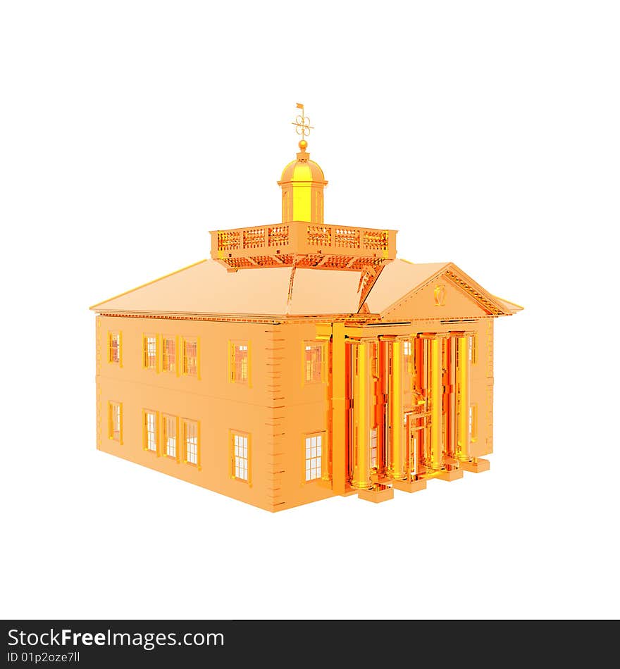 Golden house isolated on a white background