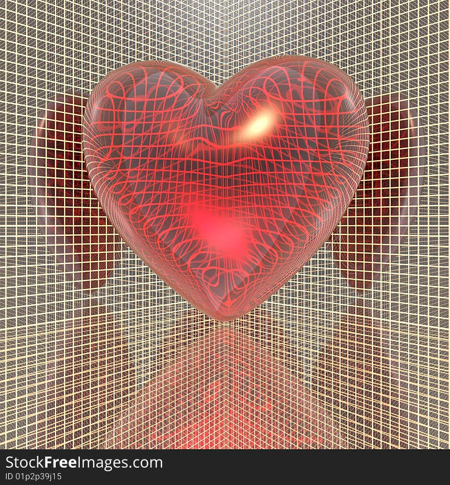 Red heart on a grid background