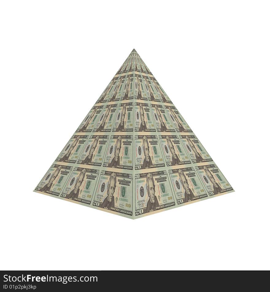 Us dollar note pyramid isolated on a white. Us dollar note pyramid isolated on a white