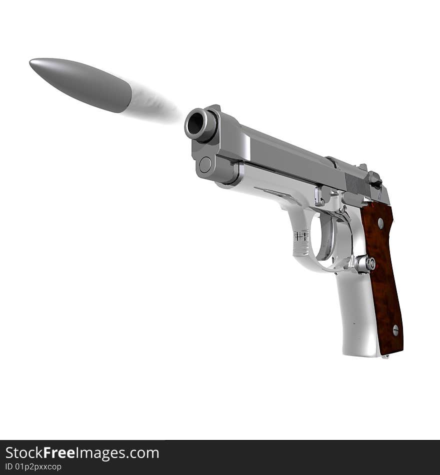 Closeup of pistol isolated on a white background