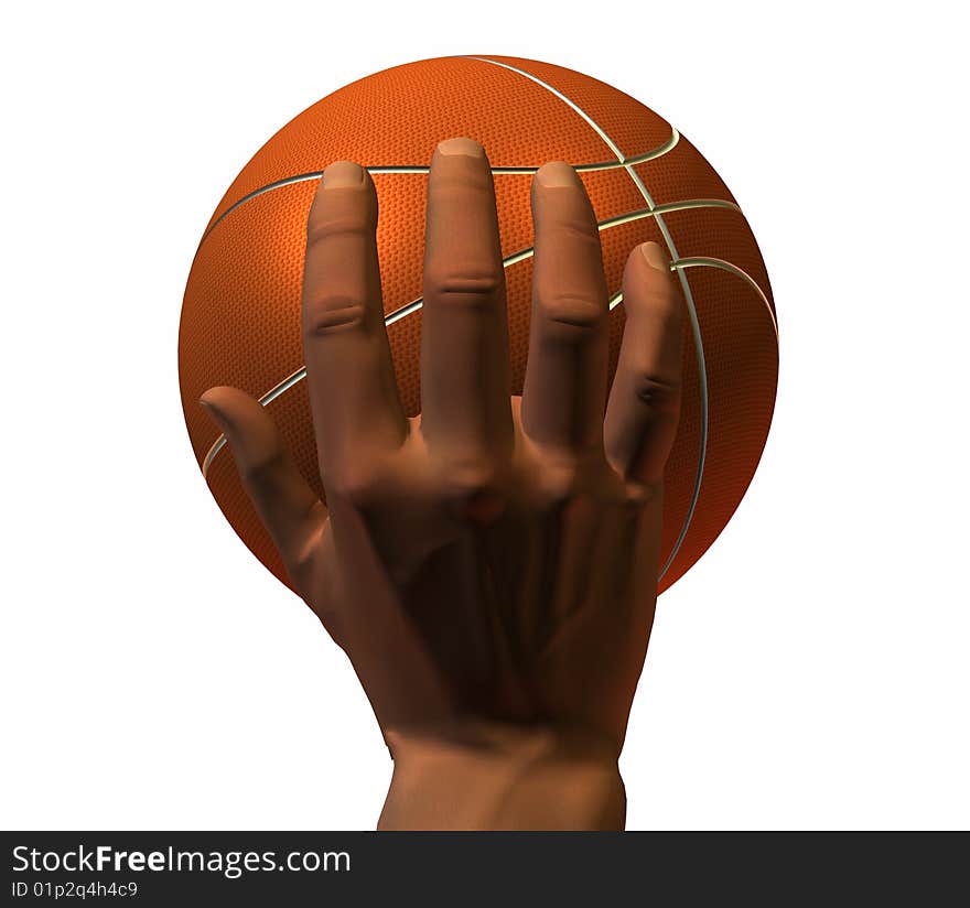 3d hand with basket ball isolated on a white background