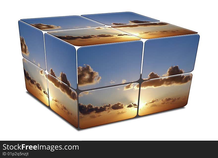 Cube with Sunset in Mediterranean Sea