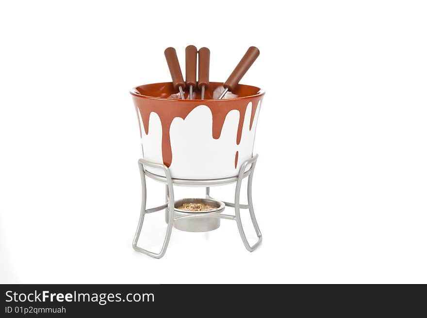 Fondue set isolated on a white background. Fondue set isolated on a white background