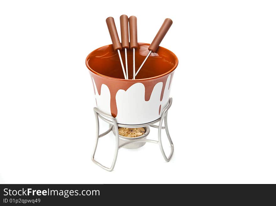 Fondue set isolated on a white background. Fondue set isolated on a white background