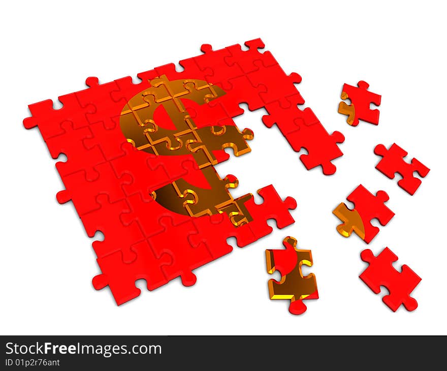 Abstract 3d illustration of puzzle with dollar sign. Abstract 3d illustration of puzzle with dollar sign