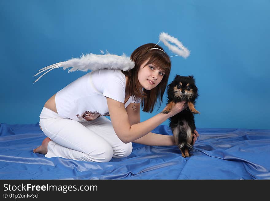 The girl an angel and doggy