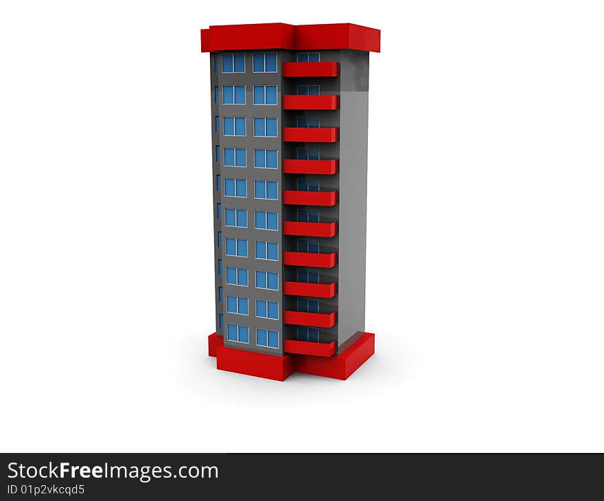 3d illustration of urban building isolated over white background. 3d illustration of urban building isolated over white background