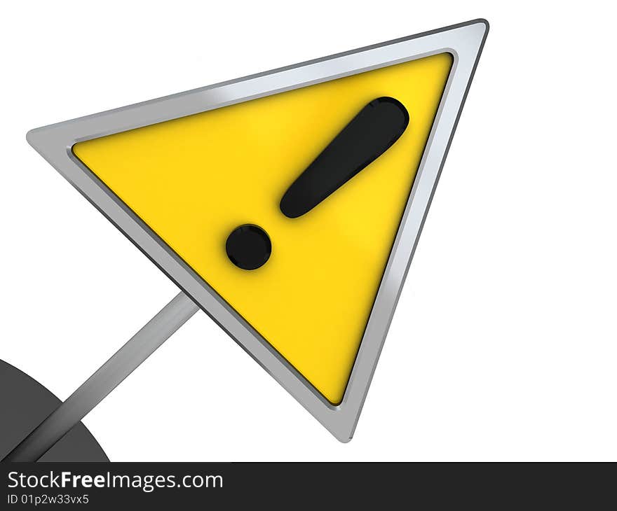 3d illustration of yellow attention symbol over white background. 3d illustration of yellow attention symbol over white background