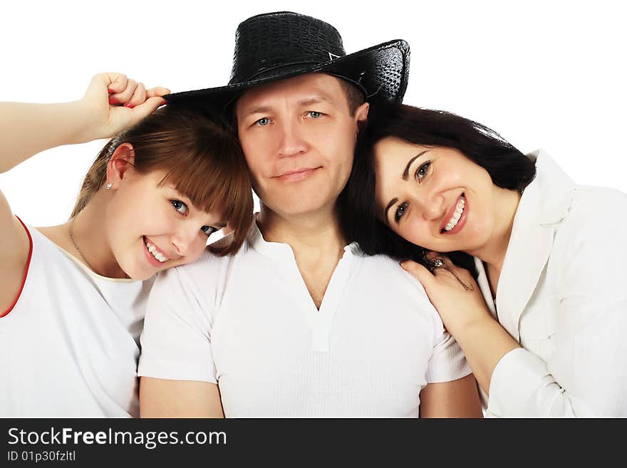 Happy family: parents with their grown-up daughter. Happy family: parents with their grown-up daughter.