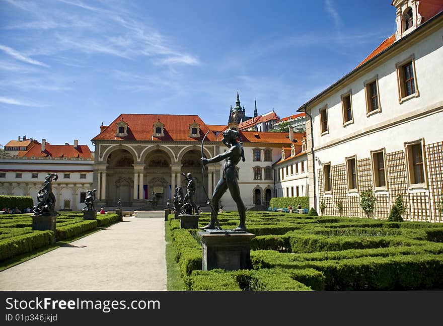 Valdstejn palace viewed from the Gardens in a sunny summer day. Valdstejn palace viewed from the Gardens in a sunny summer day.