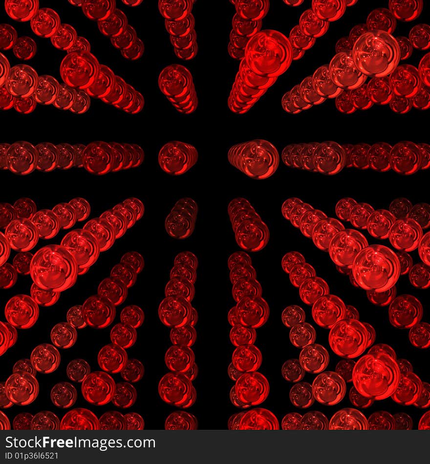 Red swirly spheres over black background