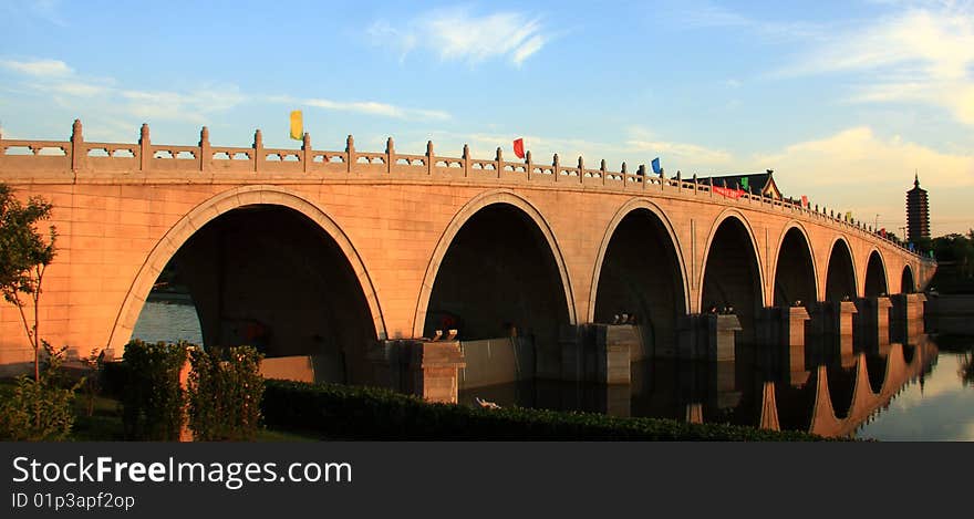 Bridge over Jing-hang grand Canal located the start point of Tongzhou district, Beijing. It's the most busy port in the acient time.