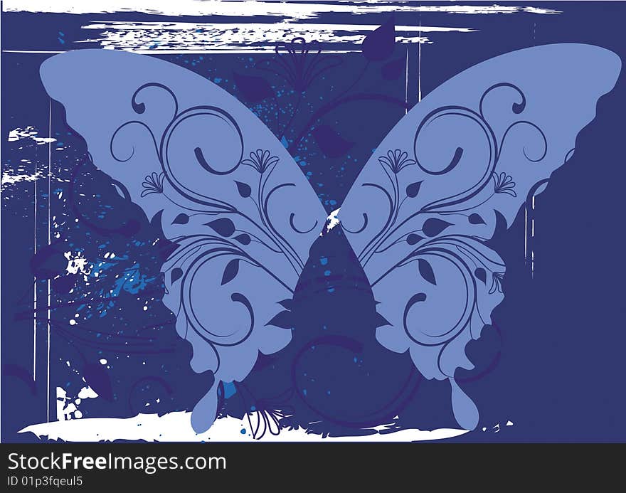 Abstract illustration consisting of wavy pattern and butterflies. Abstract illustration consisting of wavy pattern and butterflies.