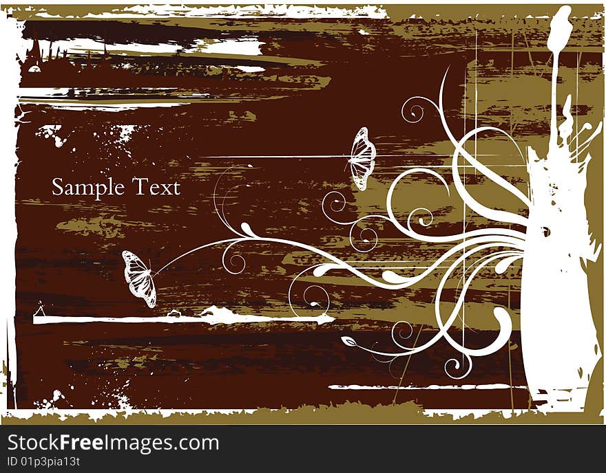 Abstract floral grunge style background with butterfly. Abstract floral grunge style background with butterfly