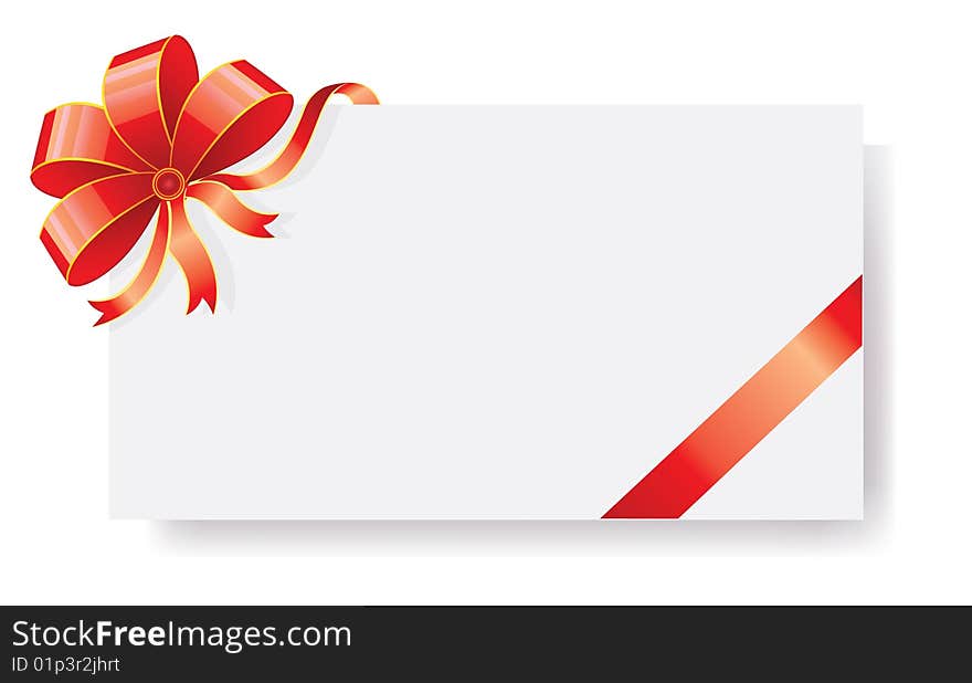 Gold bow on red, vector illustration