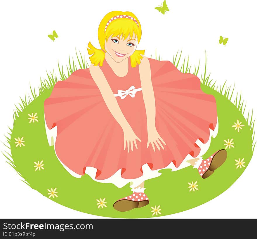 Child in pink dress, vector