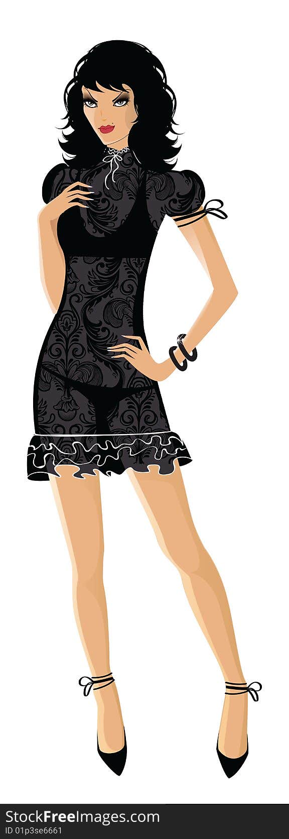 girl in black, vector illustration. girl in black, vector illustration