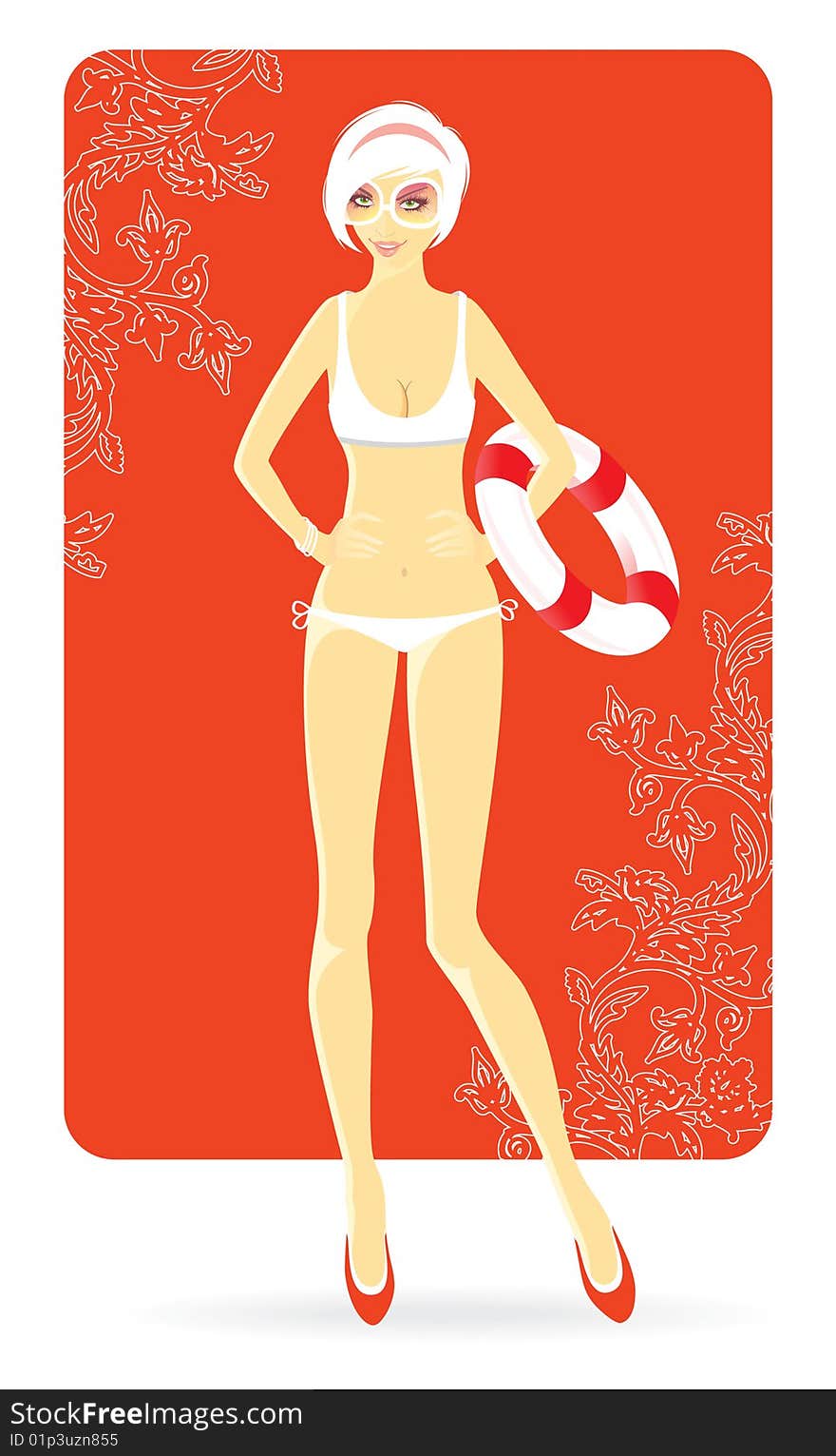 Summer blond girl, vector illustration