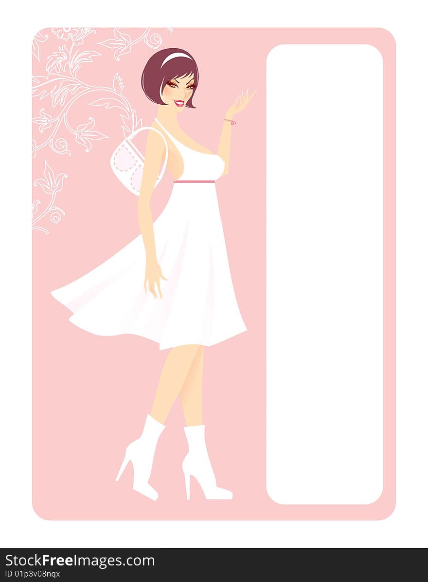 Girl in white dress, vector illustration