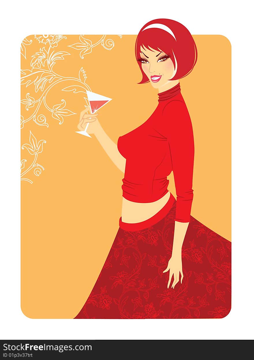 Girl with red hair, vector illustration