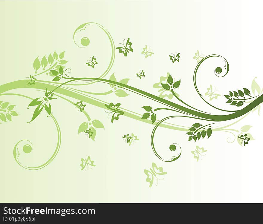 Floral background with green waves