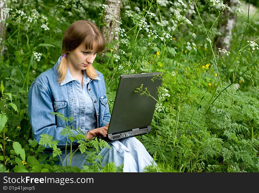 Girl and  laptop