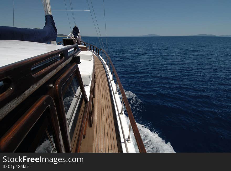 Wooden sailing boat at the bodrum coast