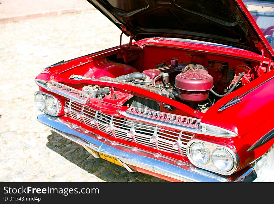 Red car in Cuba