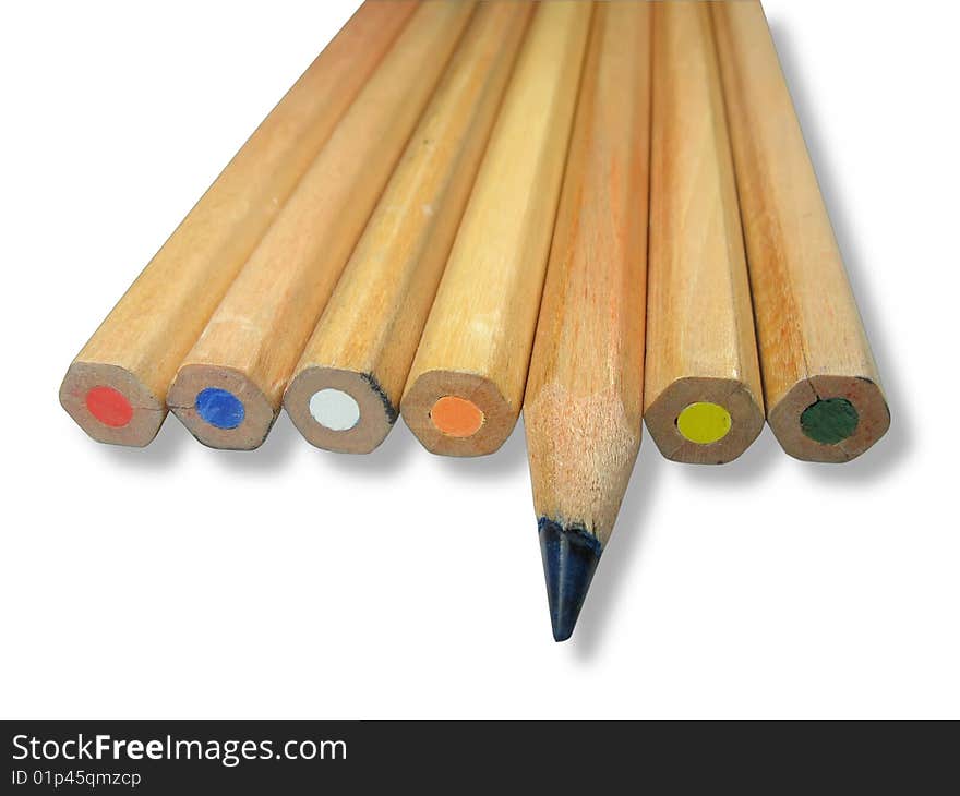 Wooden color pencils with shadow isolated