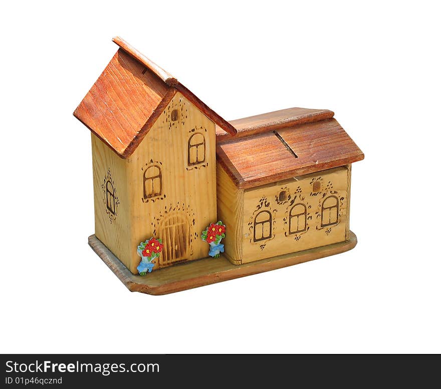 Small wooden toy house isolated