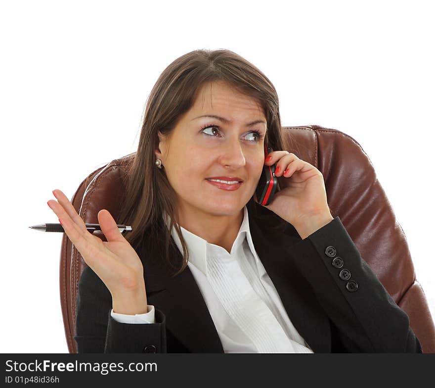 Smiling young business woman isolated on a white background