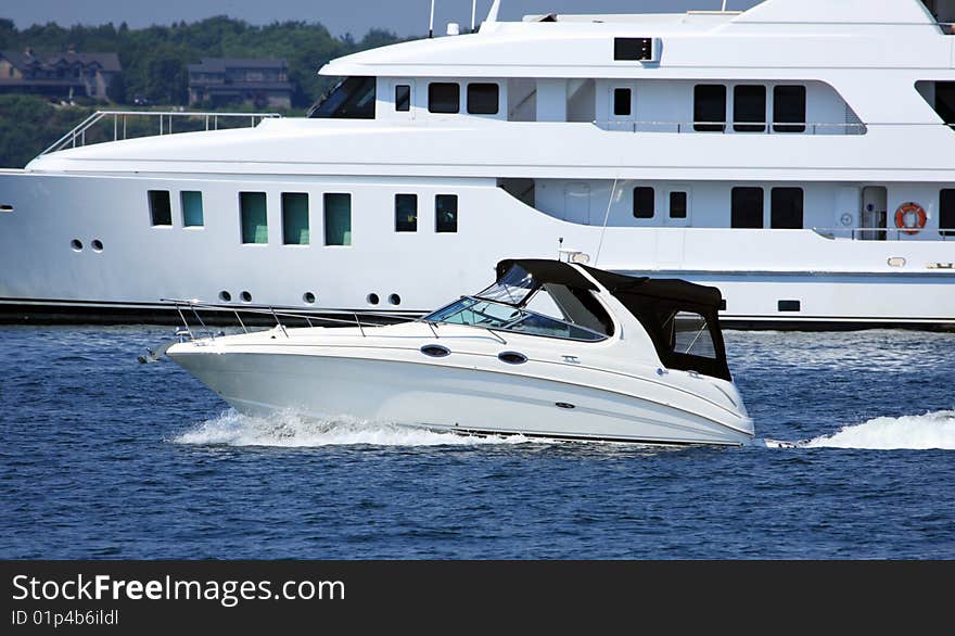 Small boat Yacht sailing in the ocean