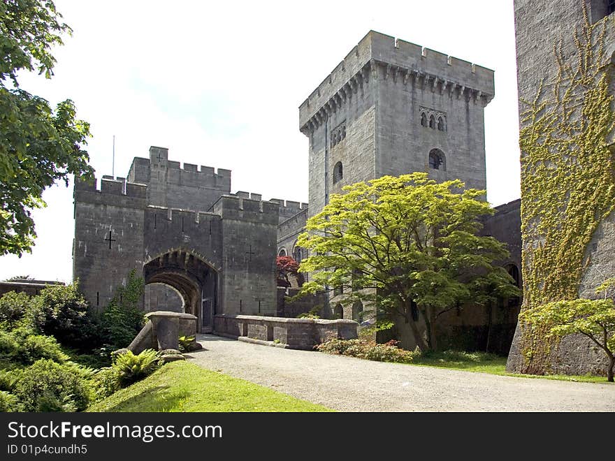 View up the drive towards the Gatehouse of Penrhyn Castle in Bangor North Wales. View up the drive towards the Gatehouse of Penrhyn Castle in Bangor North Wales.