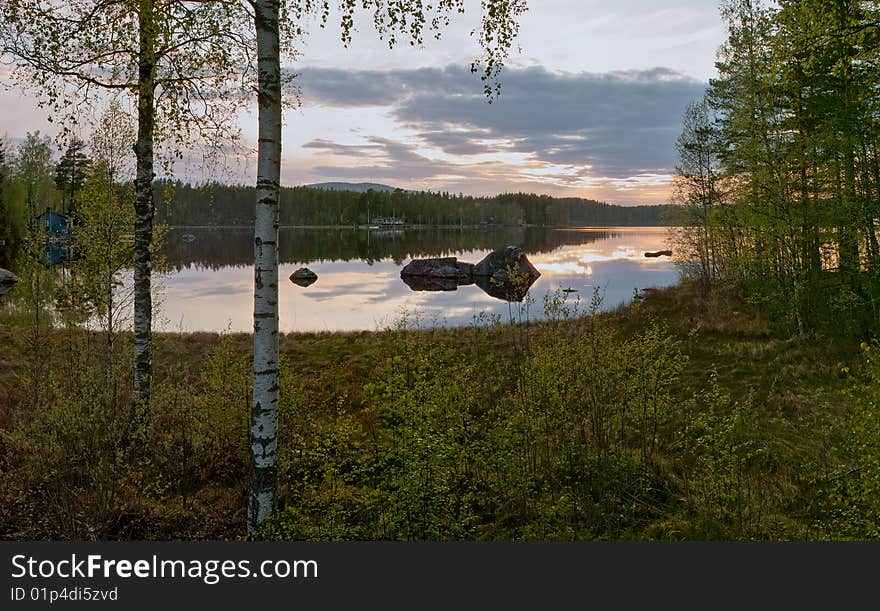 Lake with peaceful reflections in the evening. Lake with peaceful reflections in the evening