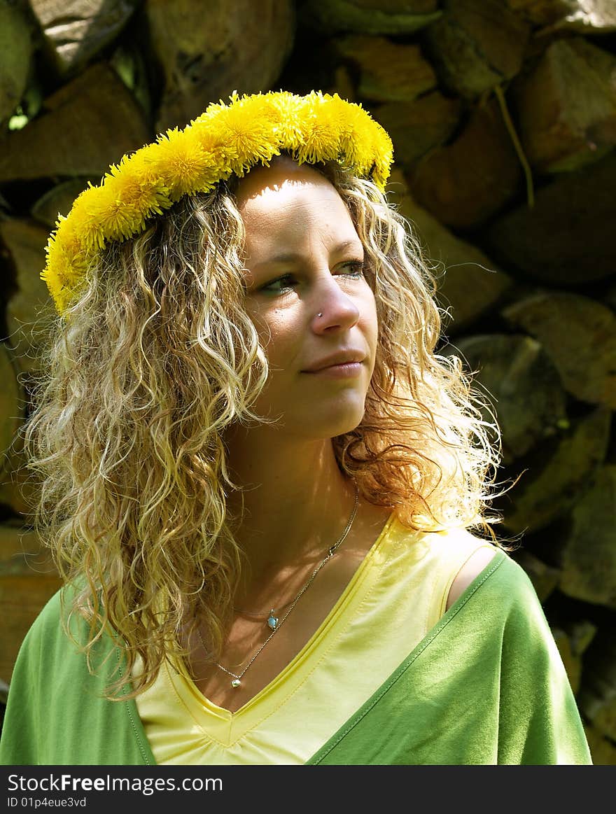 Curly Girl With Dandelion Chain