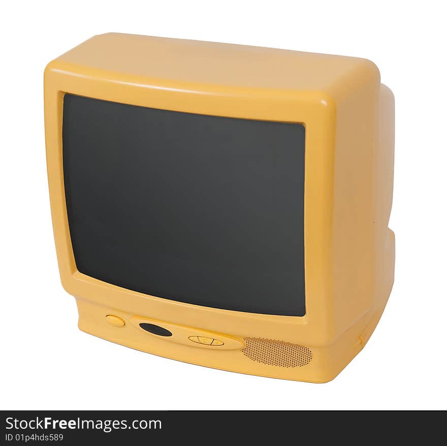 Yellow tv Set on a white background.