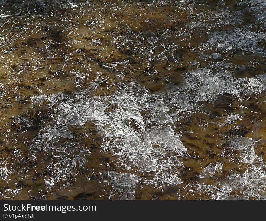 The ice on a surface of a water.