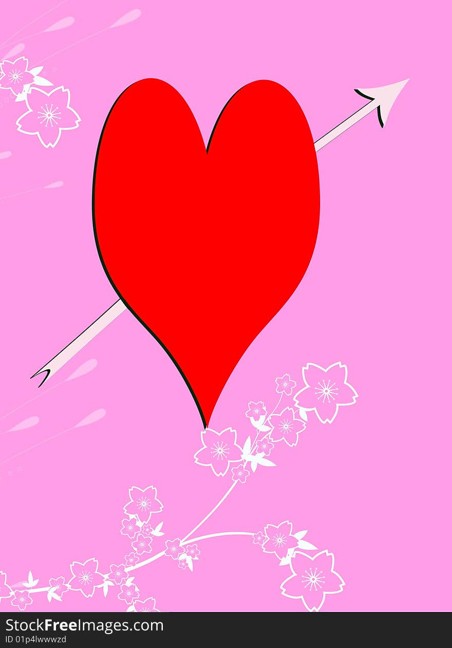 Heart and arrow on pink background. Heart and arrow on pink background