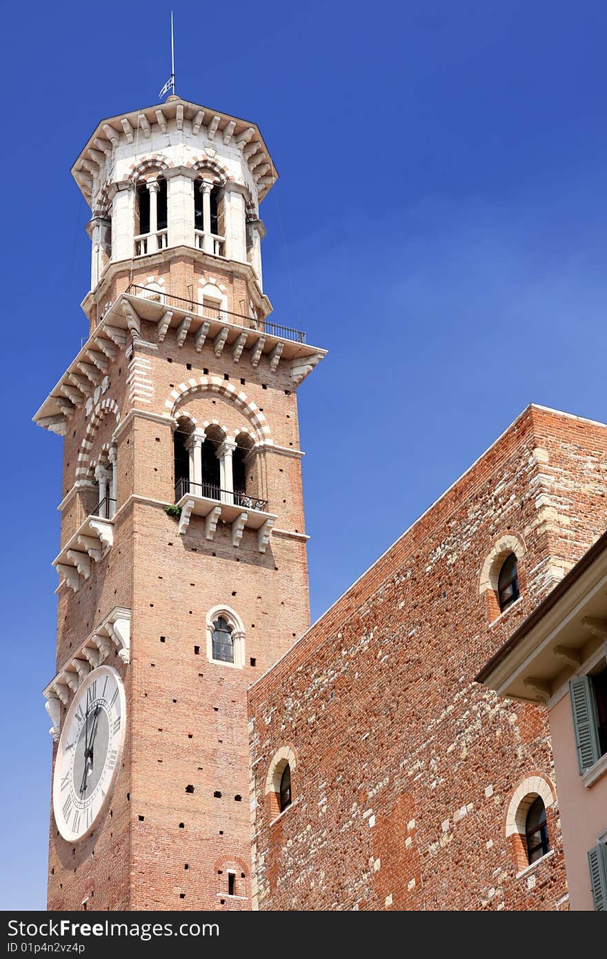 Details Tower Lamberti in city Verona, Italy