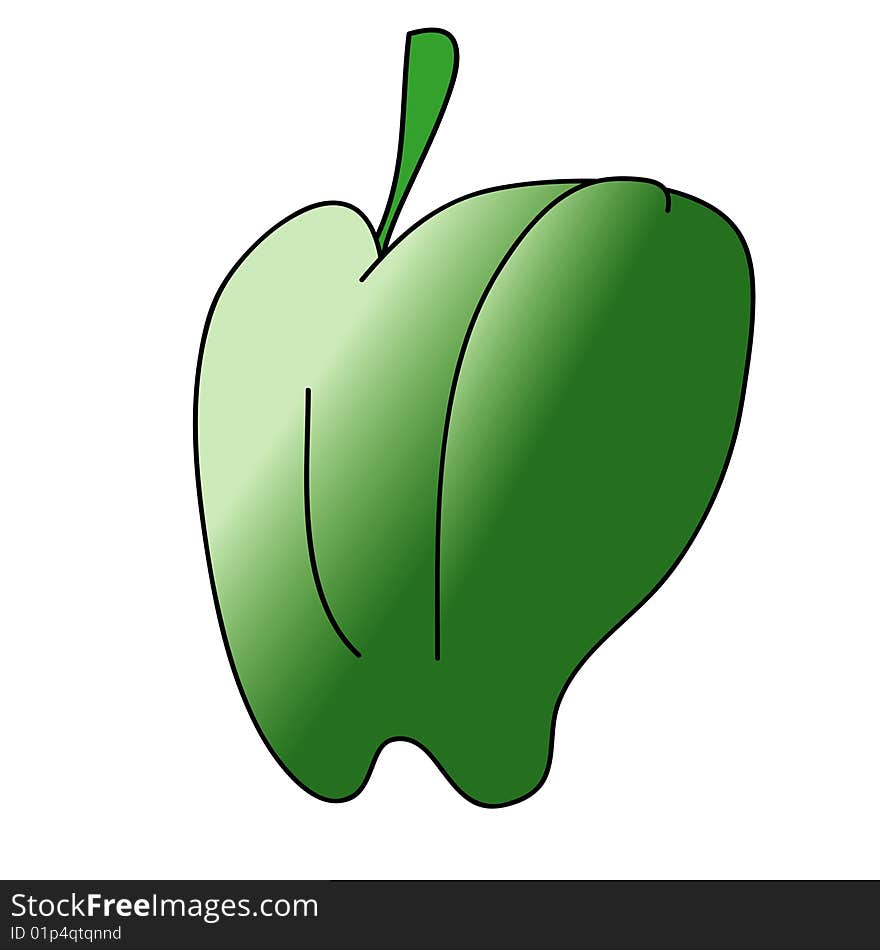 A childish vector illustration of a green pepper isolated on white background.