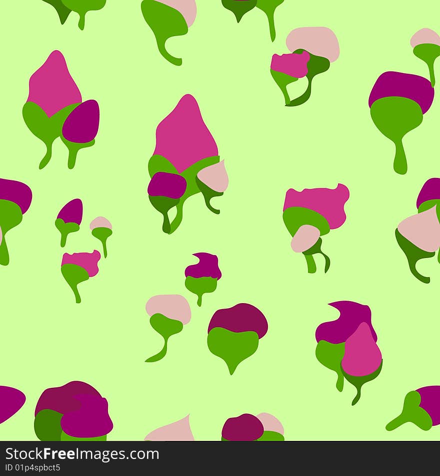 Seamless pattern of flower buds on green background